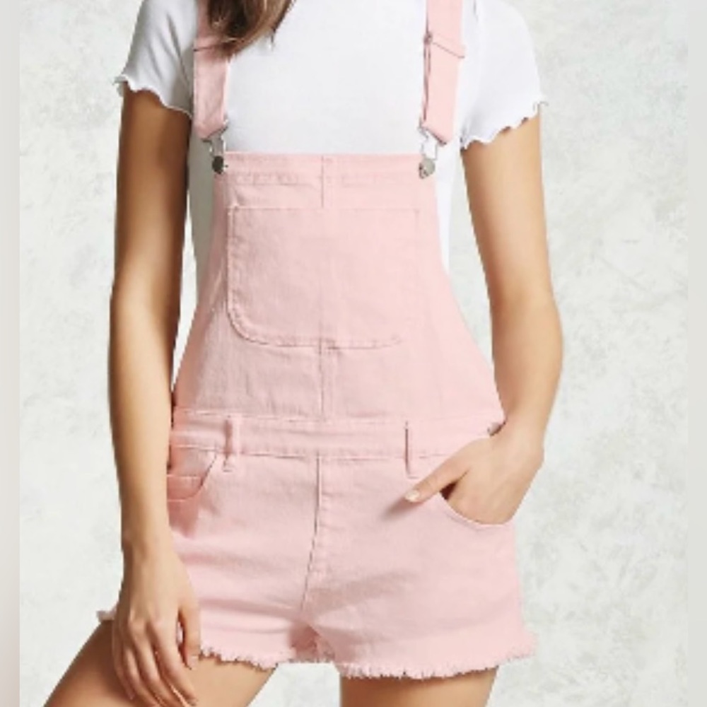 Pink Denim Short Overalls - Small